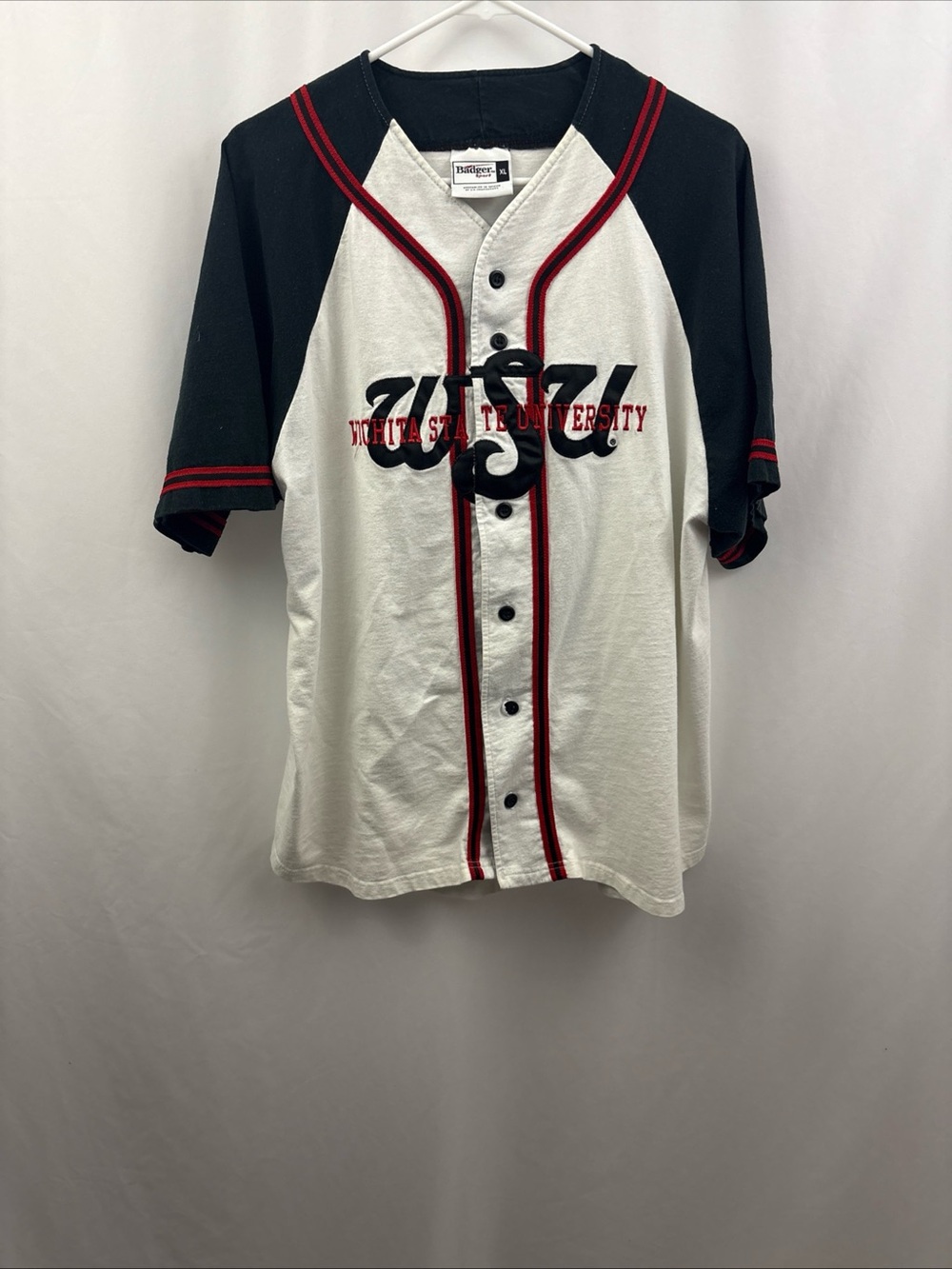 Wichita State Shockers Sewn Baseball Jersey Size XL Black Red White Rare Colors - Picture 2 of 8